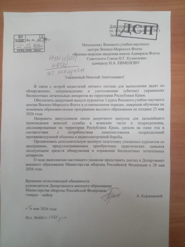 Досрочный выпуск в Крым: курсантов-третьекурсников ВМФ отправляют лейтенантами на борьбу с украинскими дронами